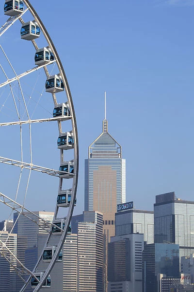 Ferris wheel and Wan Chai skyline, Hong Kong Island, Hong Kong, China