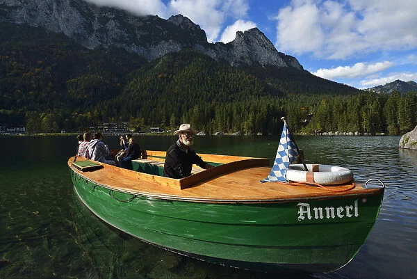 Ferry at Annerl Hintersee, Ramsau, Berchtesgaden, Upper Bavaria, Bavaria, Germany