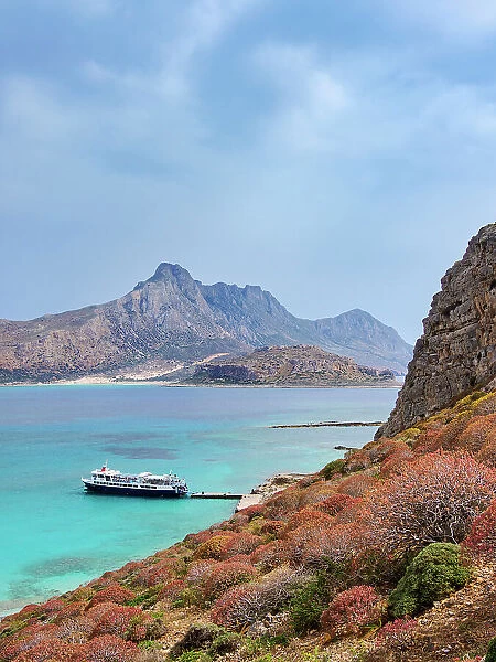 Ferry Boat at the coast of Imeri Gramvousa, Chania Region, Crete, Greece