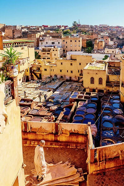 Fez. Morocco. Typical leather tanneries from above