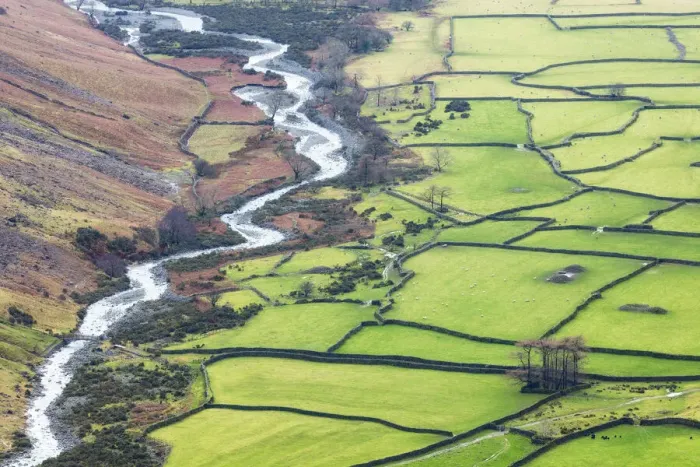 Framed Print : Field patterns and dry stone walls in Wasdale, Lake District National Park, Cumbria Framed Print : Field patterns and dry stone walls in Wasdale, Lake District National Park, Cumbria