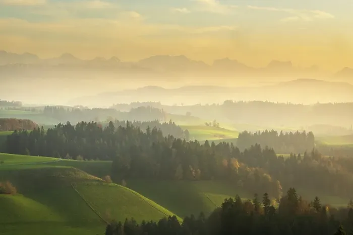 Framed Print : Fields and hills of the Emmental, Berner Oberland, Switzerland Framed Print : Fields and hills of the Emmental, Berner Oberland, Switzerland