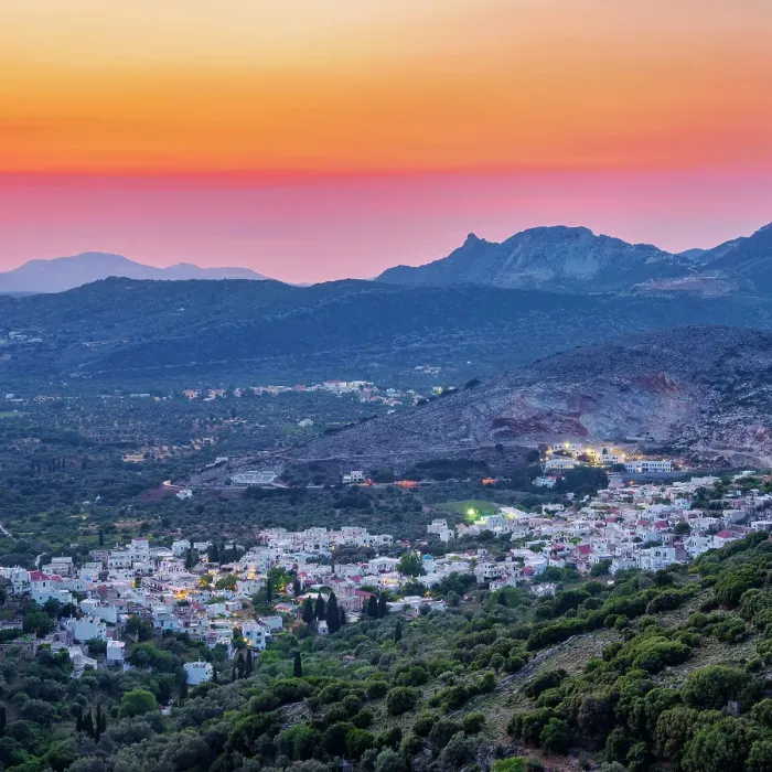 Framed Print : Filoti Village at dusk, elevated view, Naxos Island, Cyclades, Greece Framed Print : Filoti Village at dusk, elevated view, Naxos Island, Cyclades, Greece