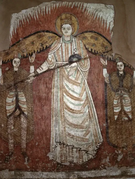 Framed Print : A fine early Coptic wall mural depicting an angel Framed Print : A fine early Coptic wall mural depicting an angel
