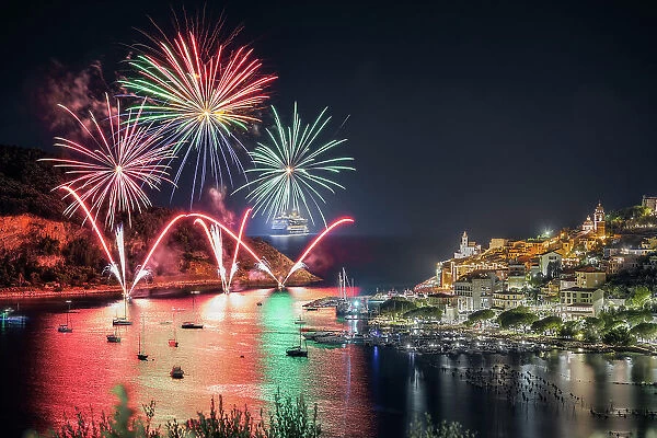 Fireworks during the Minaccia bel Tempo event in Portovenere, La Spezia province, Liguria, Italy