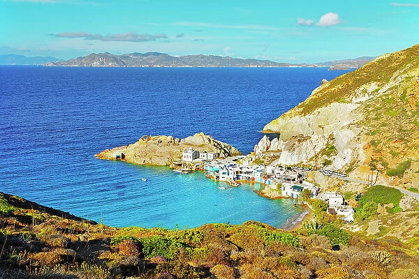Firopotamos village, high angle view, Firopotamos, Milos Island, Cyclades Islands, Greece