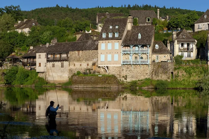 Framed Print : A fisherman fly fishing on the Dordogne river, Argentat, Correze, Nouvelle-Aquitaine, France