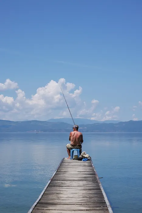 Framed Print : Fisherman on Lake Ohrid, Ohrid, North Macedonia Framed Print : Fisherman on Lake Ohrid, Ohrid, North Macedonia
