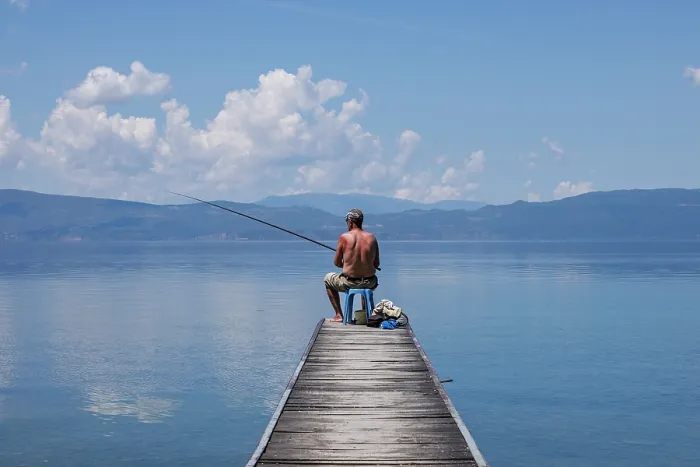 Framed Print : Fisherman on Lake Ohrid, Ohrid, North Macedonia Framed Print : Fisherman on Lake Ohrid, Ohrid, North Macedonia
