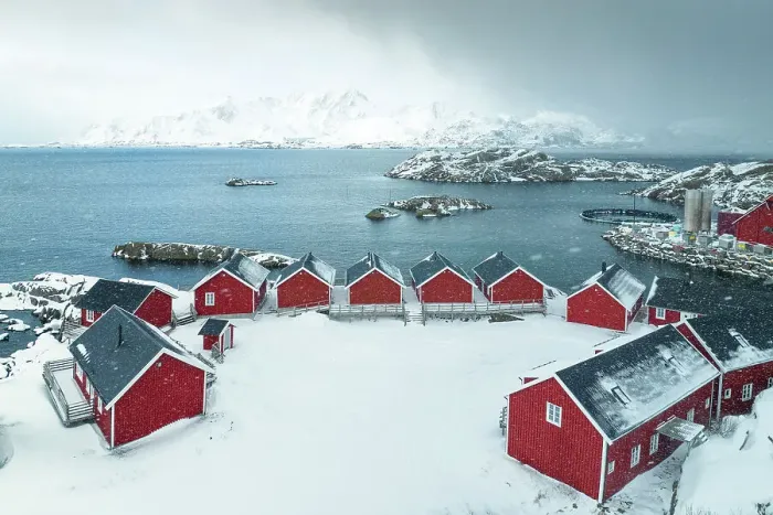 Framed Print : Fisherman village near to Leknes bay during a winter day, Vestvagoy, Lofoten island, Norway Framed Print : Fisherman village near to Leknes bay during a winter day, Vestvagoy, Lofoten island, Norway