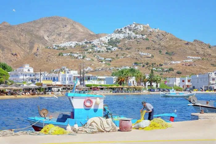 Framed Print : Fisherman working on his boat, Livadi, Serifos Island, Cyclades Islands, Greece