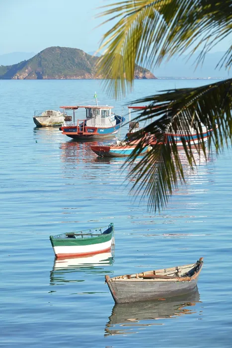 Framed Print : Fishermen boats anchored in the port of Buzios, Rio de Janeiro, Brazil