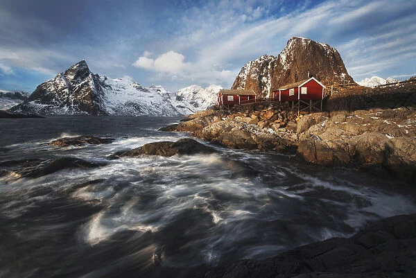 Fishermens cabins (rorbuer) of Hamnoy along the coast in the Lofoten islands, Norway