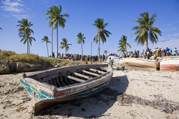 Framed Print : A fishing boat on the beach at Ilha do Mozambique