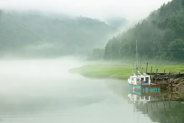 Framed Print : Fishing boat in fog Alma, New Brunswick, Canada Framed Print : Fishing boat in fog Alma, New Brunswick, Canada