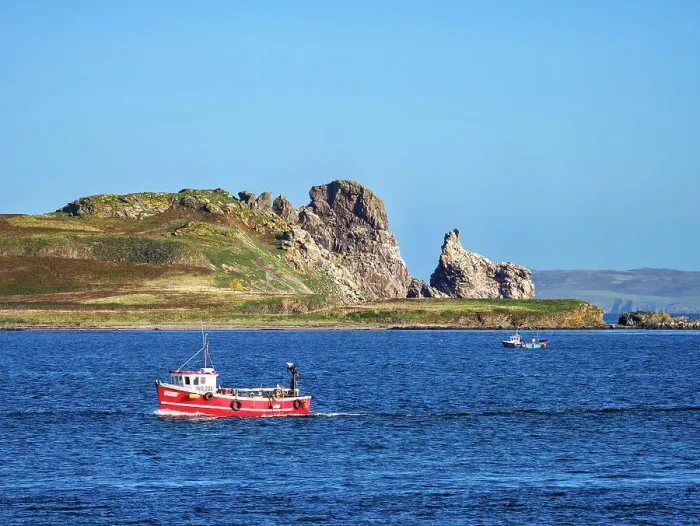 Framed Print : Fishing boat and Ireland's Eye Island, Howth, County Dublin, Ireland Framed Print : Fishing boat and Ireland's Eye Island, Howth, County Dublin, Ireland