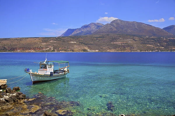 Fishing Boat, Limeni, Mani Peninsula, The Peloponnese, Greece, Southern Europe