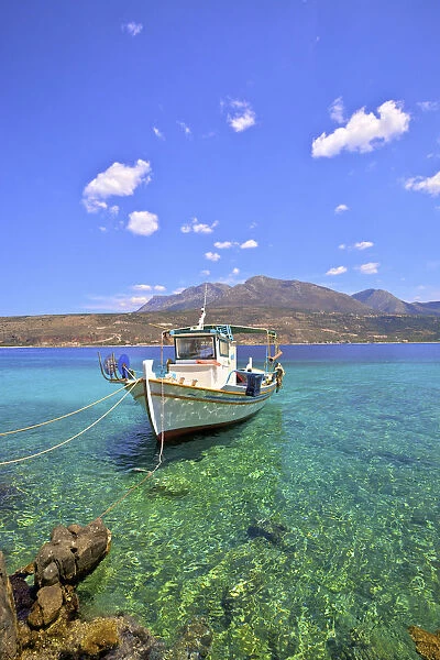Fishing Boat, Limeni, Mani Peninsula, The Peloponnese, Greece, Southern Europe