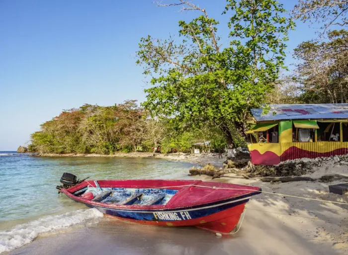 Framed Print : Fishing Boat at Winnifred Beach, Portland Parish, Jamaica Framed Print : Fishing Boat at Winnifred Beach, Portland Parish, Jamaica