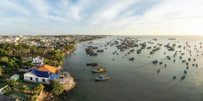 Framed Print : Fishing boats in bay, Mui Ne, Binh Thuan Province, Vietnam Framed Print : Fishing boats in bay, Mui Ne, Binh Thuan Province, Vietnam