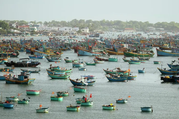 Framed Print : Fishing boats in bay, Mui Ne, Binh Thuan Province, Vietnam Framed Print : Fishing boats in bay, Mui Ne, Binh Thuan Province, Vietnam