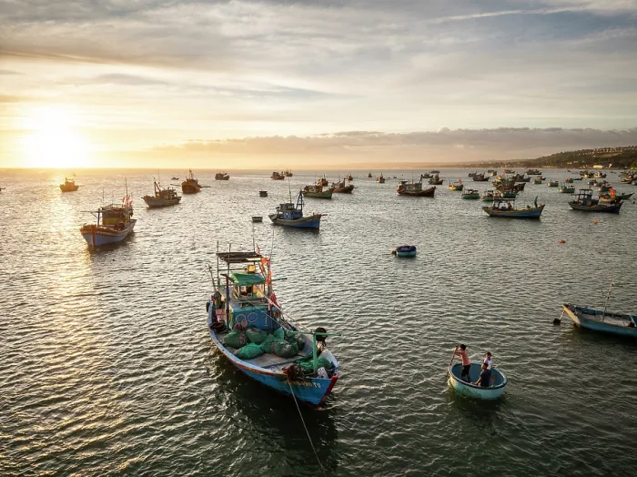 Framed Print : Fishing boats in bay, Mui Ne, Binh Thuan Province, Vietnam Framed Print : Fishing boats in bay, Mui Ne, Binh Thuan Province, Vietnam