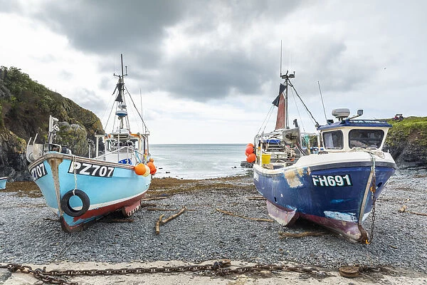 Fishing boats at Cadgwith Cove, Cornwall, England, UK