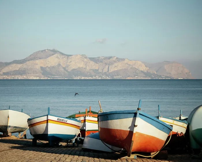Framed Print : Fishing boats at dawn, Aspra, Sicily, Italy Framed Print : Fishing boats at dawn, Aspra, Sicily, Italy