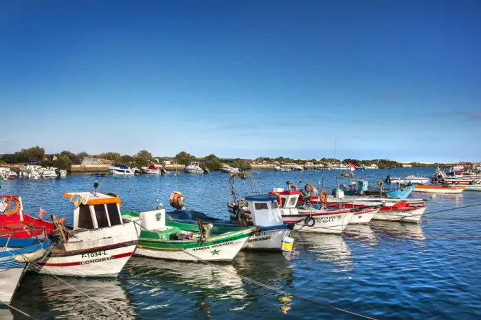 Framed Print : Fishing boats, fishing village Fuzeta, Olhao, Algarve, Portugal Framed Print : Fishing boats, fishing village Fuzeta, Olhao, Algarve, Portugal