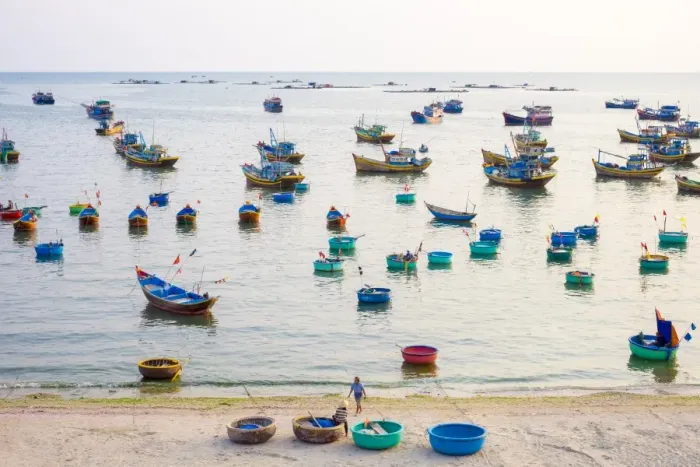 Framed Print : Fishing boats in harbor at Mui Ne, Phan Thiet, Binh Thuan Province, Vietnam Framed Print : Fishing boats in harbor at Mui Ne, Phan Thiet, Binh Thuan Province, Vietnam
