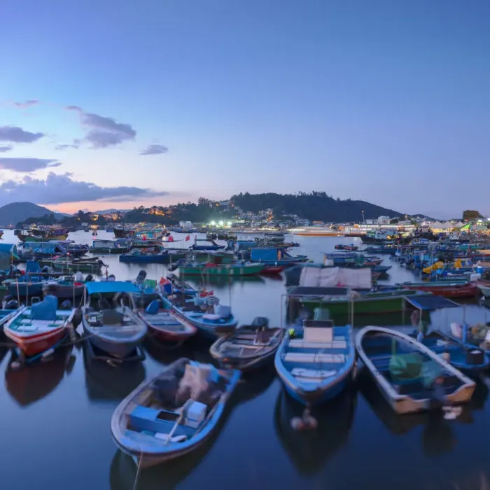 Framed Print : Fishing boats in harbour at dusk, Cheung Chau, Hong Kong Framed Print : Fishing boats in harbour at dusk, Cheung Chau, Hong Kong