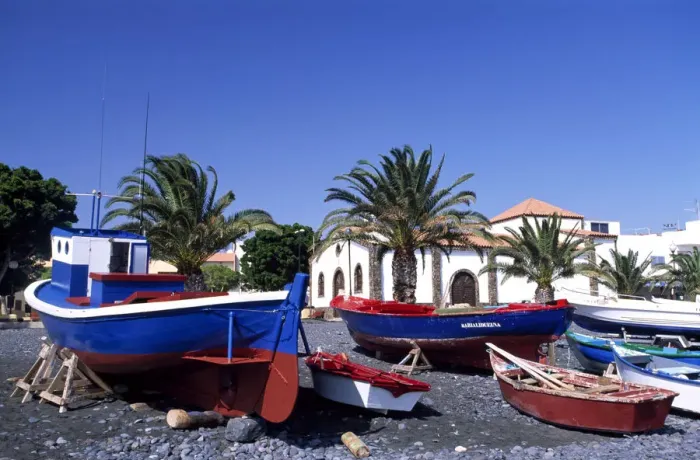 Framed Print : Fishing boats in La Lajita, Fuerteventura, Canary Islands, Spain