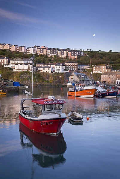 Fishing boats moored in Mevagissey Harbour, Cornwall, England