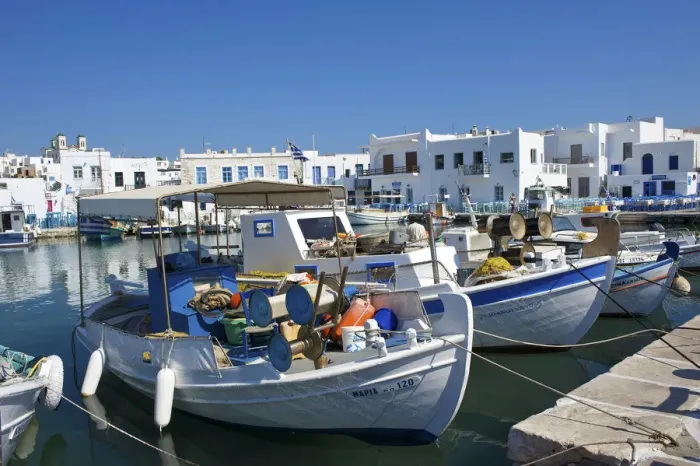 Framed Print : Fishing boats in Naoussa, Paros Island, Cyclades, Greece