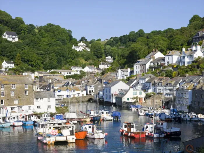 Framed Print : Fishing boats in Polperro Harbour, Polperro, Cornwall, England. Summer Framed Print : Fishing boats in Polperro Harbour, Polperro, Cornwall, England. Summer