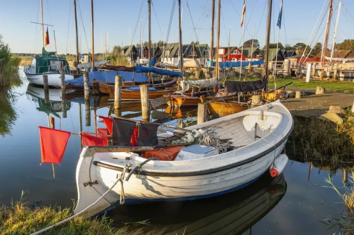 Framed Print : Fishing boats in the port of Ahrenshoop-Althagen, Fischland-Darss-Zingst