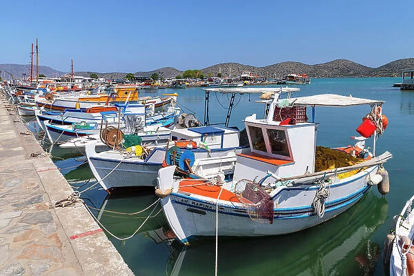 Fishing boats in the port of Elounda, Mirabello Gulf, Lasithi, Crete, Greece
