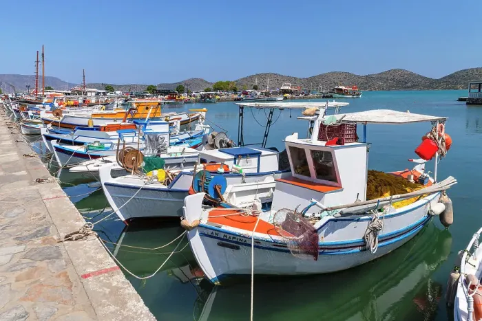 Framed Print : Fishing boats in the port of Elounda, Mirabello Gulf, Lasithi, Crete, Greece Framed Print : Fishing boats in the port of Elounda, Mirabello Gulf, Lasithi, Crete, Greece