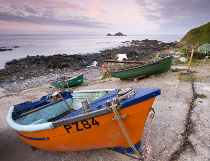 Framed Print : Fishing boats pulled high up the slipway at Priests Cove, Cape Cornwall near St Just Framed Print : Fishing boats pulled high up the slipway at Priests Cove, Cape Cornwall near St Just