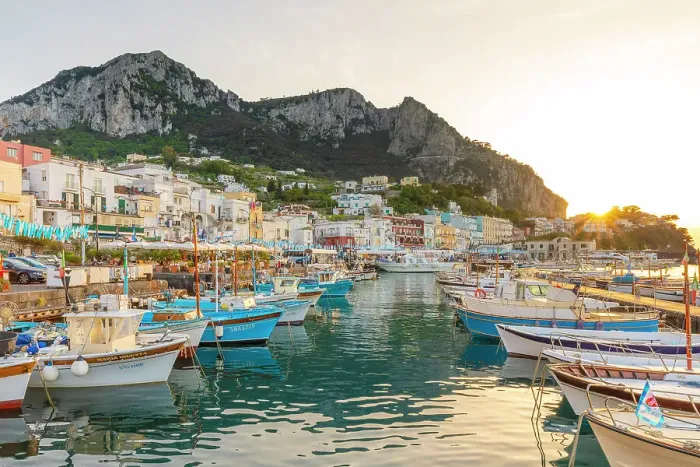 Framed Print : Fishing Boats at Sunset at Marina Grande, Capri, Campania, Italy Framed Print : Fishing Boats at Sunset at Marina Grande, Capri, Campania, Italy