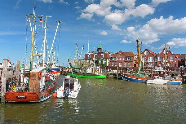 Fishing cutter port in Neuharlingersiel, East Friesland, Lower Saxony, Germany, Europe