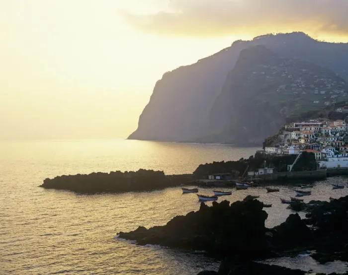 Framed Print : The fishing harbour of Camara de Lobos and Girao Cape at sunset, Madeira, Portugal Framed Print : The fishing harbour of Camara de Lobos and Girao Cape at sunset, Madeira, Portugal