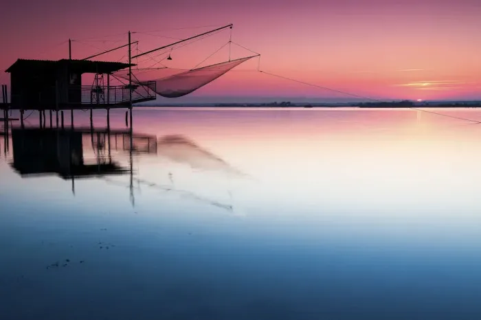 Framed Print : Fishing hut in the salt lagoon of the Pialassa della Baiona near Ravenna, Emilia Romagna Framed Print : Fishing hut in the salt lagoon of the Pialassa della Baiona near Ravenna, Emilia Romagna