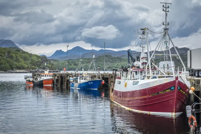 Framed Print : Fishing trawler in Gairloch Harbor, Wester Ross, Highlands, Scotland, Great Britain Framed Print : Fishing trawler in Gairloch Harbor, Wester Ross, Highlands, Scotland, Great Britain
