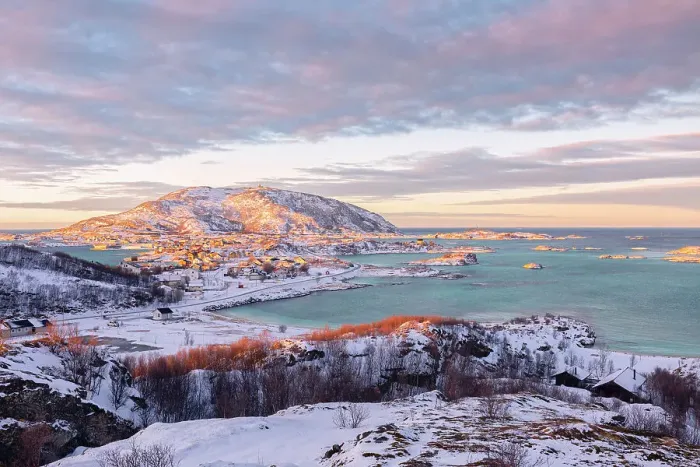 Framed Print : Fishing village of Sommaroy in winter during at sunset, Troms county, Norway Framed Print : Fishing village of Sommaroy in winter during at sunset, Troms county, Norway