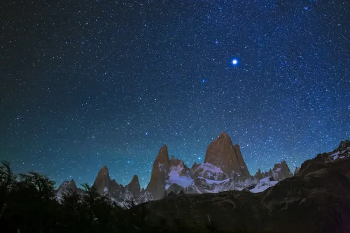 Framed Print : Fitz Roy at night with stars from Poincenot campground, Los Glaciares National Park