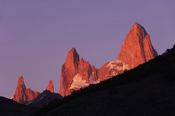 The Fitz Roy, Poincenot ans St. Exupery peaks at sunrise, Los Glaciares National Park