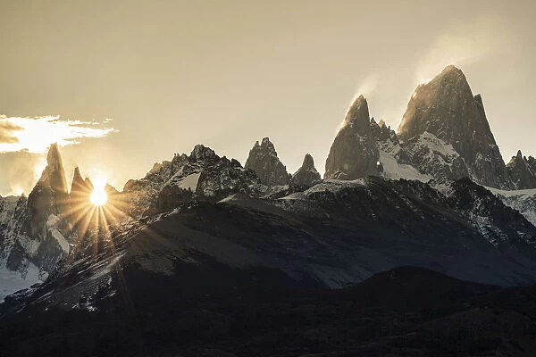 Fitz Roy range peaks at sunset. El Chalten, Santa Cruz province, Argentina