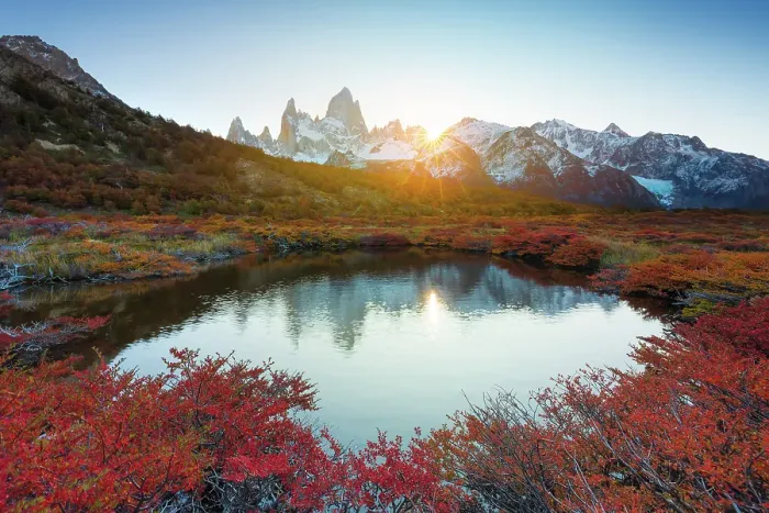 Framed Print : Fitzroy mountain near El Chalten reflecting in a pond in the Los Glacier National Park, Patagonia, Argentina