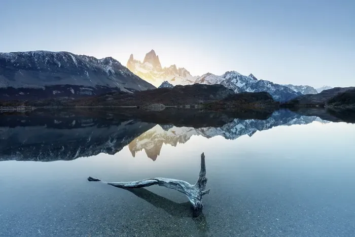 Framed Print : Fitzroy mountain at sunset reflectin in the Laguna Capri lake near El Chalten, Patagonia, Argentina Framed Print : Fitzroy mountain at sunset reflectin in the Laguna Capri lake near El Chalten, Patagonia, Argentina